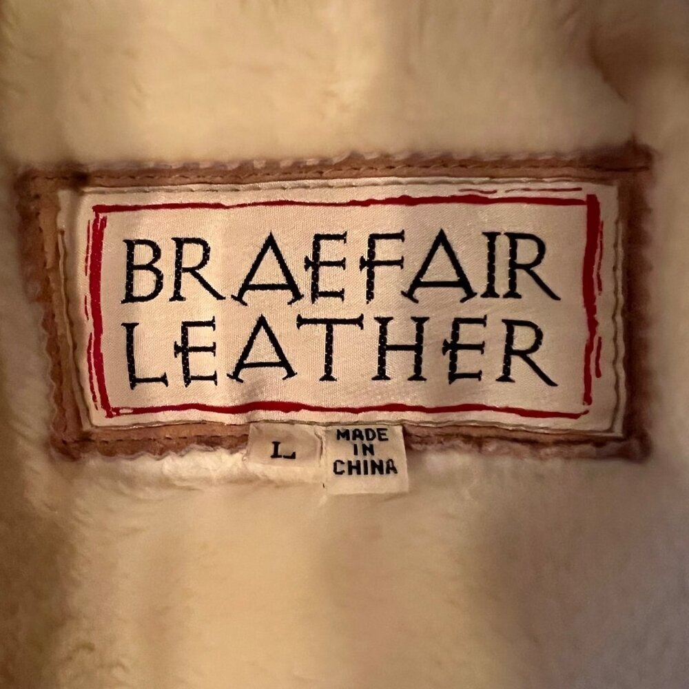 Braefair Leather Double-Breasted Faux Fur Coat L - Picture 3 of 14